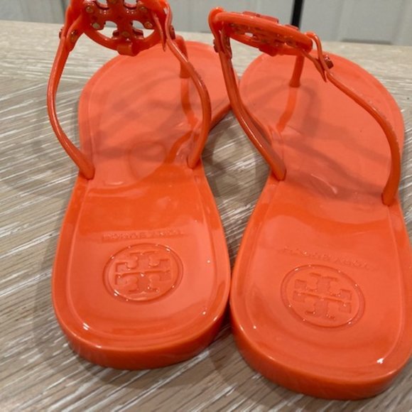 Tory Burch Orange Mini Miller Jelly Sandal, Thong Flip Flop Patent Leather Sz 6M - Picture 5 of 9